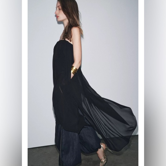 ZARA M BLACK ZW COLLECTION STRAPLESS LONG TOP NWT, Holiday ‘25 - Picture 4 of 14